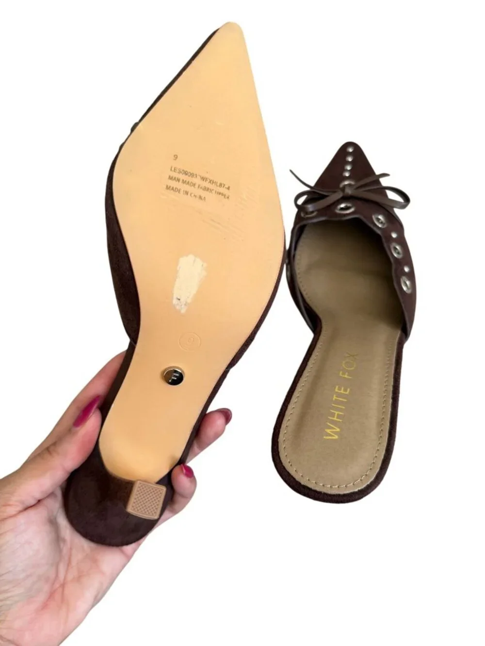 WHITE FOX Brown Faux Suede Bow Mules Heels Size 9 NEW NWOB